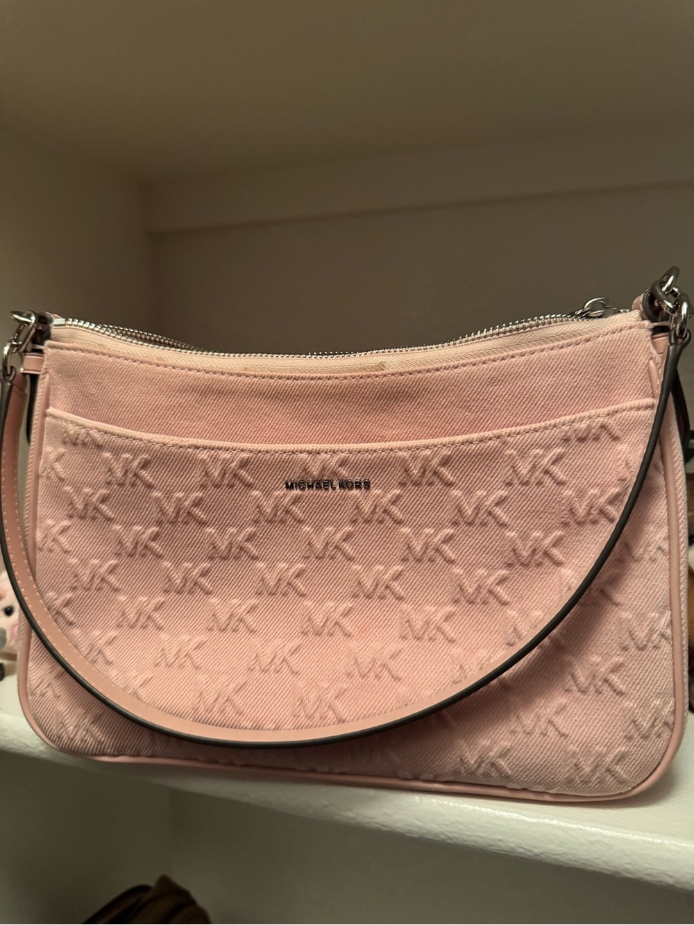Michael Kors Blush Pink Denim MK Shoulder Bag